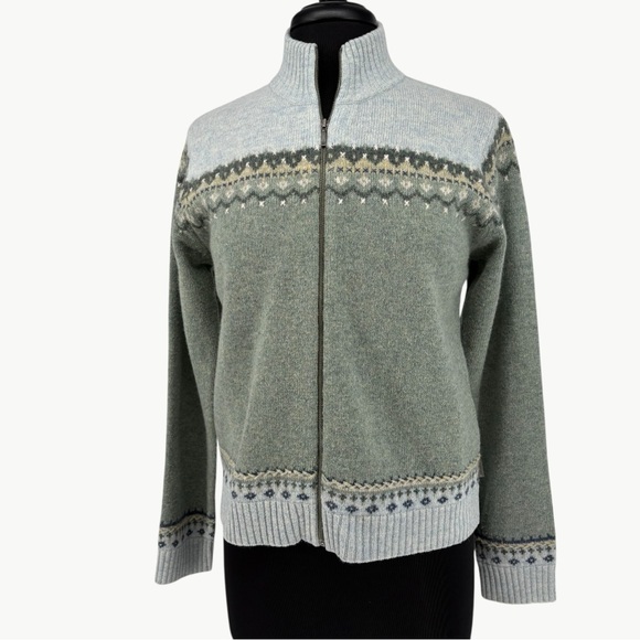 Vintage Y2K Woolrich 100% Lambs Wool Zip Fair Isle Sweater | Sz Medium | Green - Picture 14 of 16
